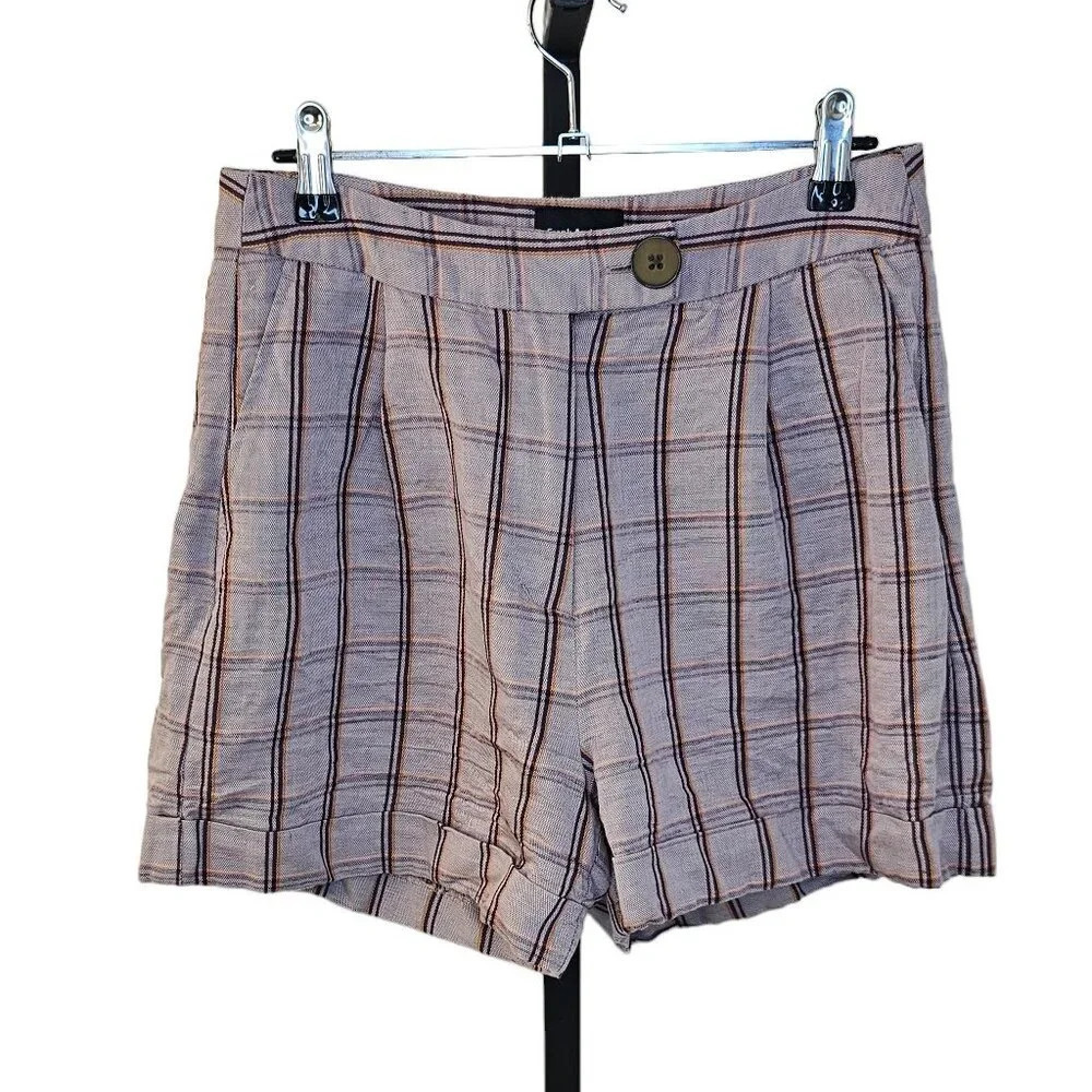 Frank & Oak Womens Linen Lyocell Plaid High Rise Shorts Size 4